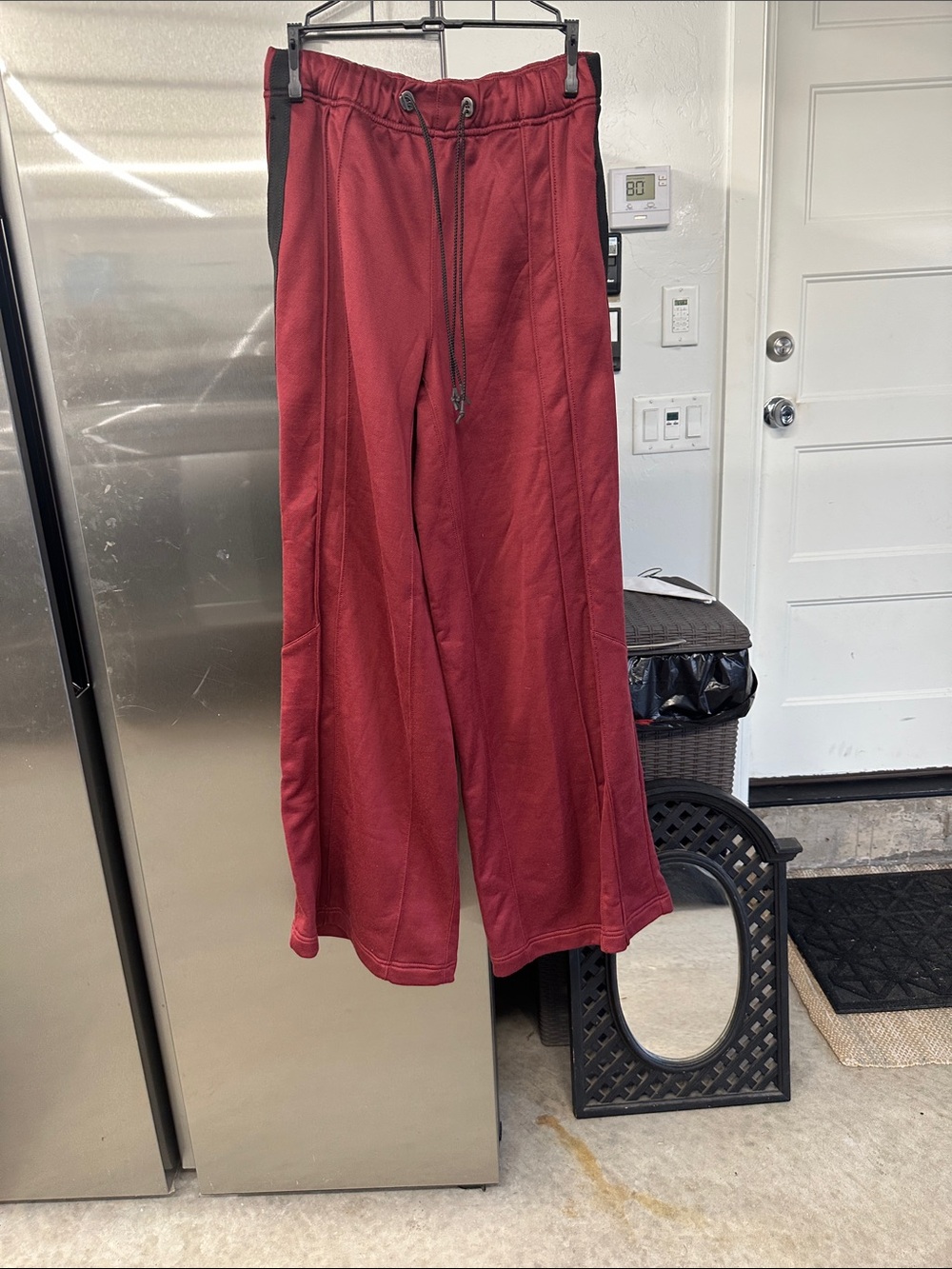Free People Wide-Leg Drawstring Track Pants in Deep Red